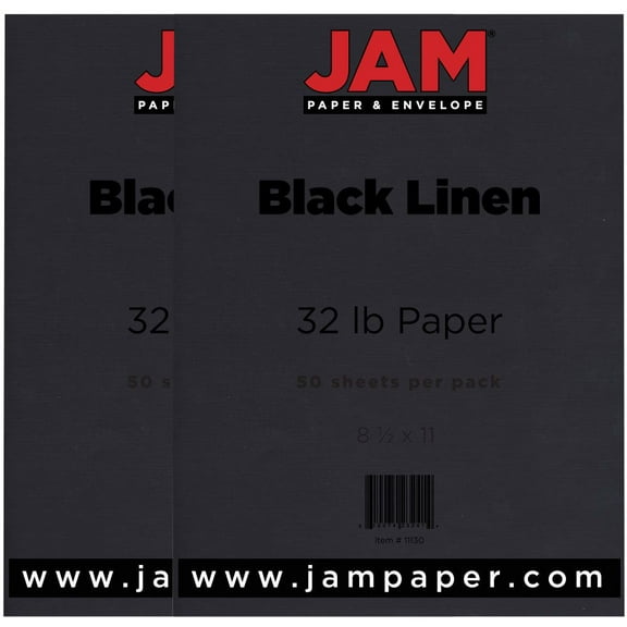 JAM Paper Solid Colors, 8 1/2 x 11, Black Linen, 32lb, 2 packs of 50