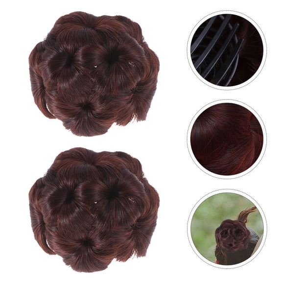 Raindrops 2-Pack Brown Hair Bun Scrunchies with Clips for Volume, Secure Hold, and Stylish Hair Updo Accessories