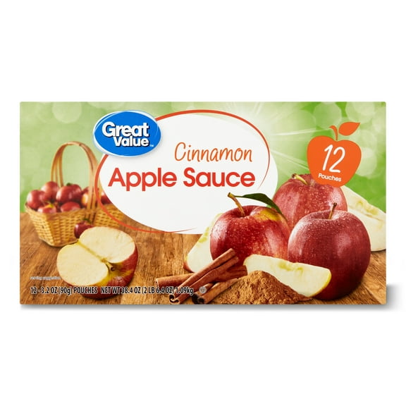 Great Value Cinnamon Applesauce, 3.2 oz, 12 Pouches