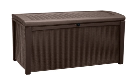 Keter Borneo Outdoor Plastic Deck Box, All-Weather Resin Storage, 110 Gal, Brown by Keter