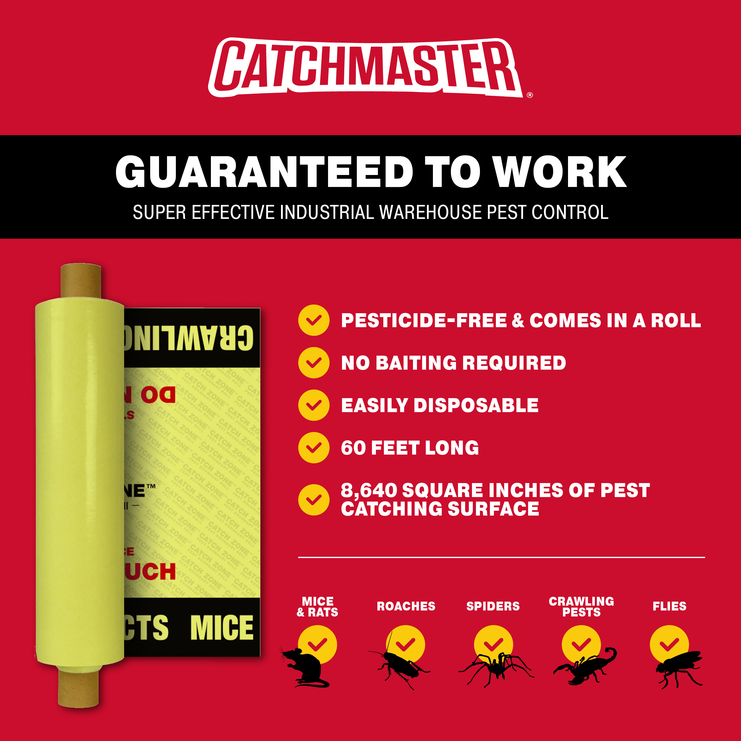 Catchmaster Catch Zone Pest Boundary Roll 1-PK 60FT, Sticky Mouse Traps Indoor, Sticky Traps for Crawling Insects, Warehouse & Basement Pest Control