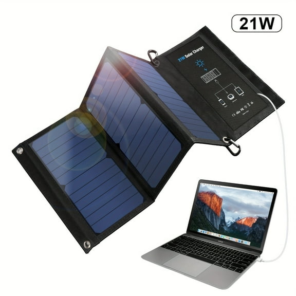 21W Portable Solar Charger - Travel Ready Foldable Panel with Dual USB Ports for Phone Battery and Tablet Charger and Outdoor Camping