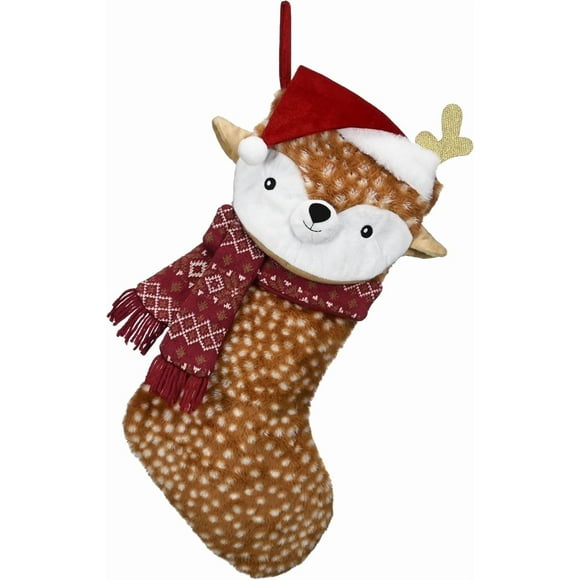Valery Madelyn Bas de Noël Sika Deer, 21 Pouces Grands Bas de Noël pour Animaux de Compagnie, Bas de Noël Personnalisés en Peluche Mignonne pour Cheminée, Cadeau de Noël, Décorations de Fête