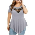 thumbnail image 3 of Mittory Womens Plus Size Tops O-Neck Asymmetric Short Sleeve Tunics Lace Blouse Shirts for Summer, 3 of 8