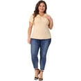 thumbnail image 3 of DARING DIVA Women's Plus Ribbed Knit Cutout Twist Knot Neckline Blouse 1X Beige, 3 of 6
