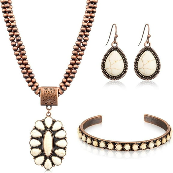 3-piece Retro Western Style Jewelry Set: Necklace, Earrings, Bracelet, and Bohemian Style Bracelet, Exclusively for Women