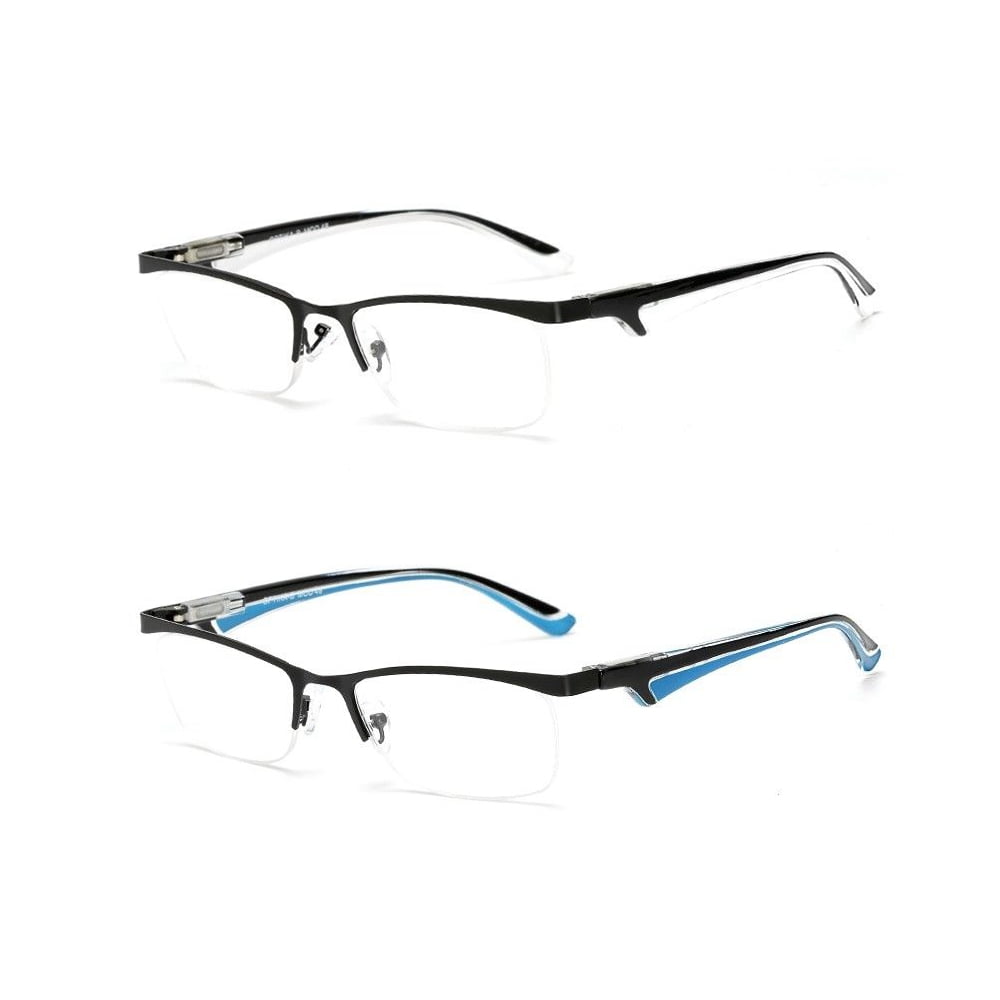 2 Pairs Mens Half Rimless Rectangular Reading Glasses Business Readers