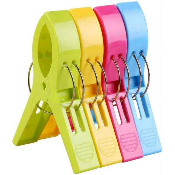Pinzas para toallas de playa, 12 piezas de pinzas grandes para ropa, pinzas para tender la ropa, pinzas de plástico de colores brillantes para toallas de tumbonas, sillas de piscina