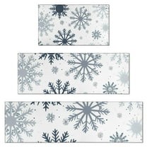 Blue Christmas Snowflake Pattern Kitchen Rugs Sets Of 3,Kitchen Runner Rugs Non Skid Washable,Decorative Kitchen Floor Mats for Kitchen,Sink,Laundry,17"x30"  17"x47"   17"x59"