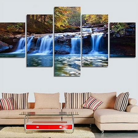 Walbest Landscape Waterfall 5 Pieces Modern Waterproof Matte Canvas Painting Wall Art Pictures, for Living Room Home Decoration (Unframed, 5pcs/set)