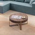 thumbnail image 2 of Round Coffee Table for Living Room, 31.5" Drum Coffee Table With Stainless Steels Pedestal Base, Farmhouse Handcrafted Circle Coffee Table For Apartment, 2 of 8