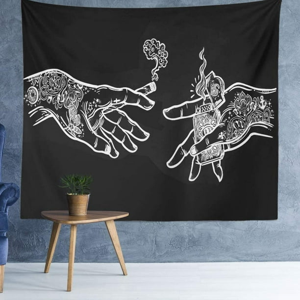 Wall Tapestry White and Black Floral Hands Psychedelic Trippy Hippie Boho Novelty Tapestry Wall Hanging Art Decor Print Fabric for Bedroom Living Room College Dorm 60 40 inch 150 100 cm Walmart
