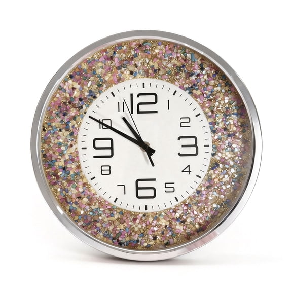 KingLive Decorative Quartz Wall Clock with Colorful Pebble Design, Silent Non-Ticking, Crushed Crystal Design, Lluminous Radio-Controlled Wall Clock,Home Decor