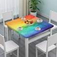 thumbnail image 3 of Rainbow Tie Dye Ink Pattern Square Fitted Tablecloth with Elastic Edge,Square Table Cover,Washable Elastic Table Cover for Home Kitchen Party Decor 34"x34", 3 of 6