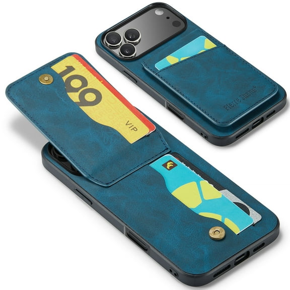 Allytechgroup Retro Wallet Case for Apple iPhone 17 Pro, RFID Blocking Cards Holder Kickstand Bumper Shockproof Anti-Scratch Premium PU Leather TPU Back Cover for Women Men, Blue