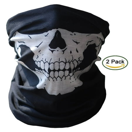 2 PCS Skeleton Mask - 2 Pack Skull Tube Face Mask Festival Style Multi-Function Bandana Beanie Scarf Headband Outdoor Face...