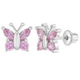 thumbnail image 1 of 925 Sterling Silver Small Cubic Zirconia Butterfly Girls Screw Back Earrings, 1 of 7