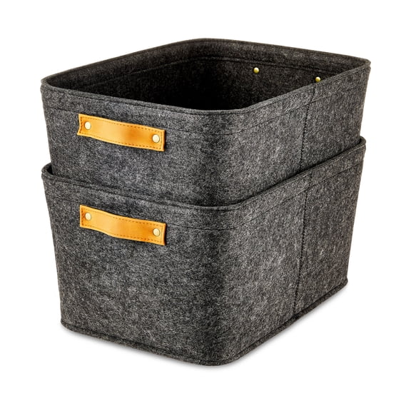 Mainstays Medium Felt Decorative Storage Basket, Gray, Set of 2