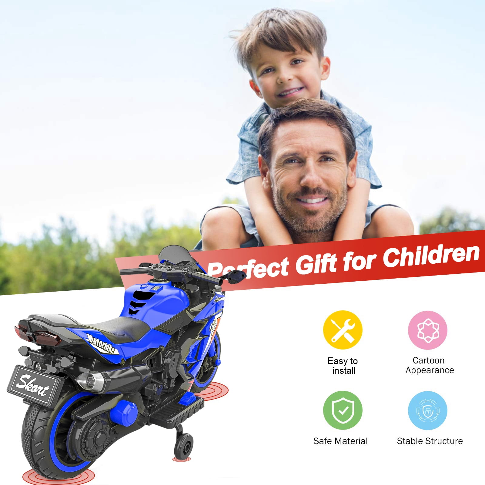 Zogymoz 12V Ride on Motorcycle for Kids, Ride on Toys for Gifts, Electric Motorbike with LED Tire and Bluetooth Music