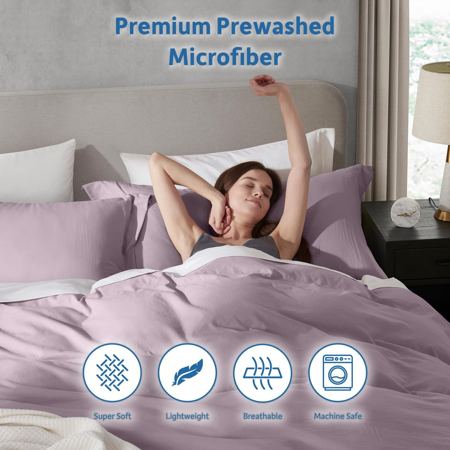LammaLoe Duvet Cover California King Size, Soft Prewashed 3-Piece Duvet Cover Bedding Set with Pillow Shams, Dusty Purple