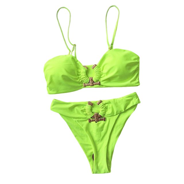 Conjunto de bikini para mujer, traje de baño, traje de baño de verano con tirantes finos para la playa. Verde