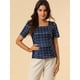 thumbnail image 2 of Blusa de cuadros Allegra K Cuello Cuadrado Mujer Manga Corta Verano Oficina Azul Marino XL, 2 of 6