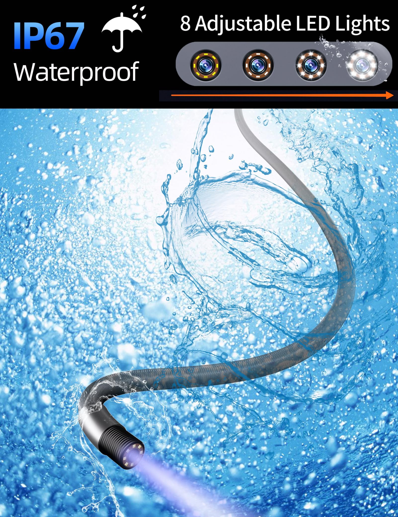 Daxiongmao 4.3Inch Screen Two-Way Articulating Borescope with 32G Card, 1080 HD 3.3ft Semi-Rigid Cable, Borescope Endoscope Camera with Light, IP67 Waterproof Sewer Camera, Gadgets for Men