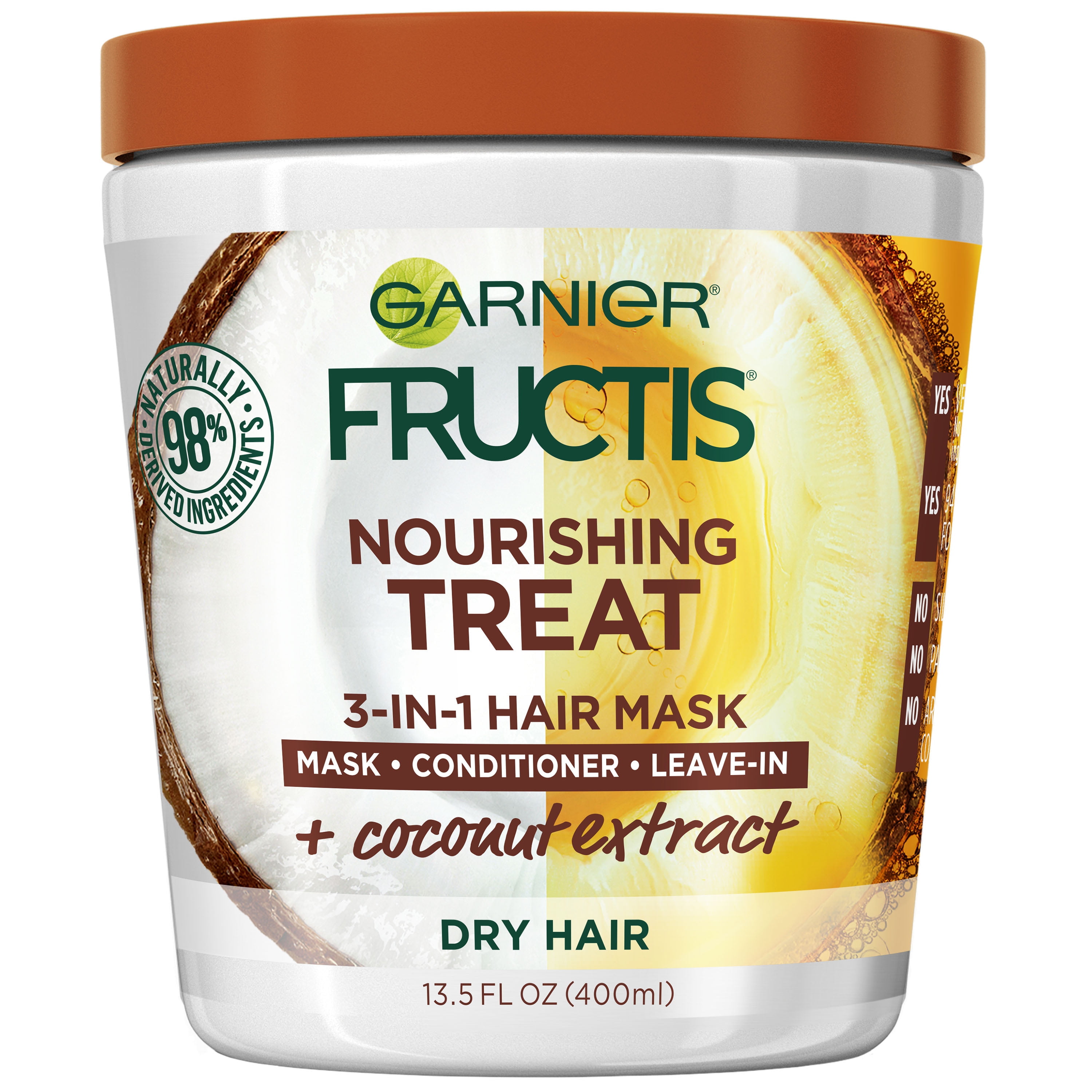 Garnier Fructis Treat 3 in 1 Hair Mask with Coconut Extract, 13.5 fl oz - Walmart.com