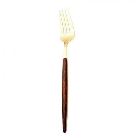 

Clearance! Stainless Steel Wooden Shank Scoop Japanese Western Food Row Dessert Fruit Fork Stir Spoon Tableware Gold Handle Small Fork Kitchen Tableware