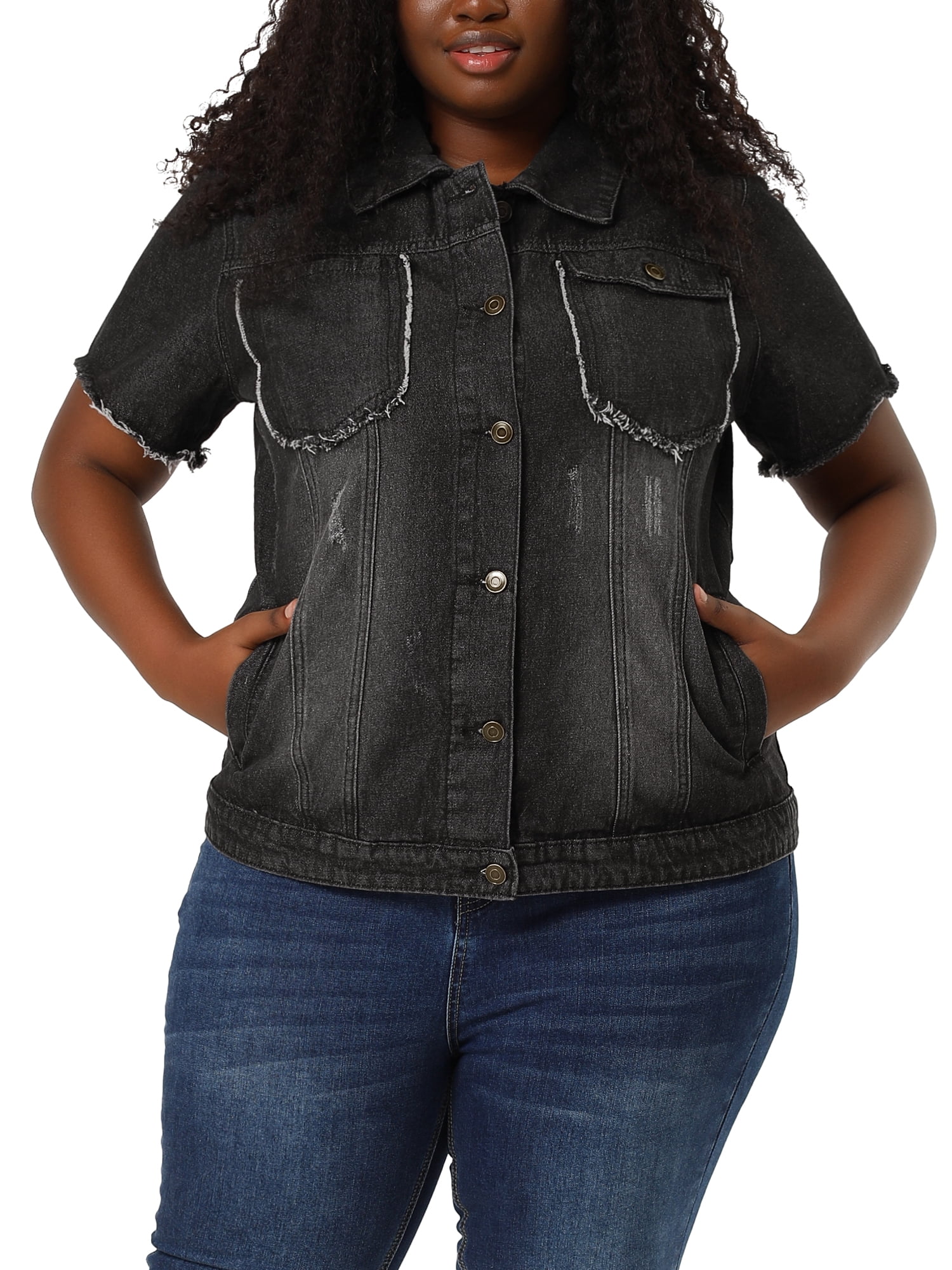 Denim Short Sleeve Distressed Jacket 