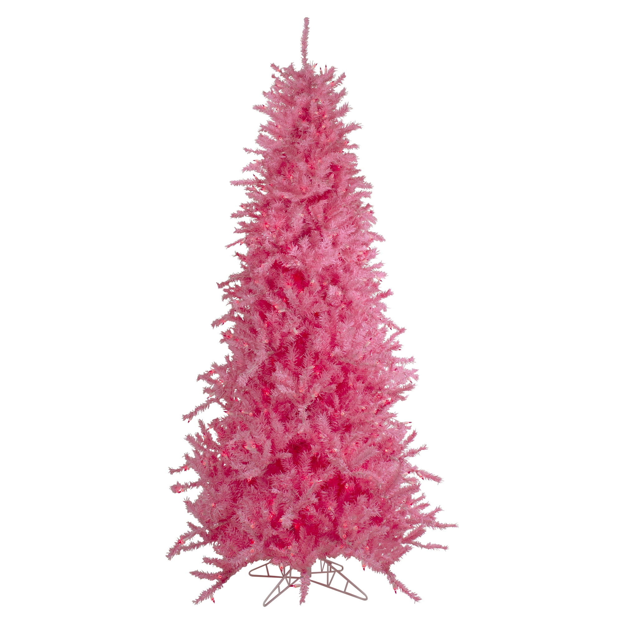 7.5' PreLit Pink Tinsel Slim Artificial Christmas Tree Pink Lights