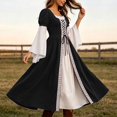 thumbnail image 6 of Women's Renaissance Medieval Dress Square Neck Flare Sleeve Maxi Gown Vintage Irish Peasant Dress Lace-up Waist Halloween Costume Cosplay Fair Festival Party Wear, 6 of 9
