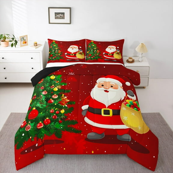 jejeloiu Santa Claus Bedding Comforter Set,Marry Christmas Tree Twin Comforter Sets,Happy New Year Gifts Bedding Set For Kids,Super Cozy Room Decoration Reversible,2pcs