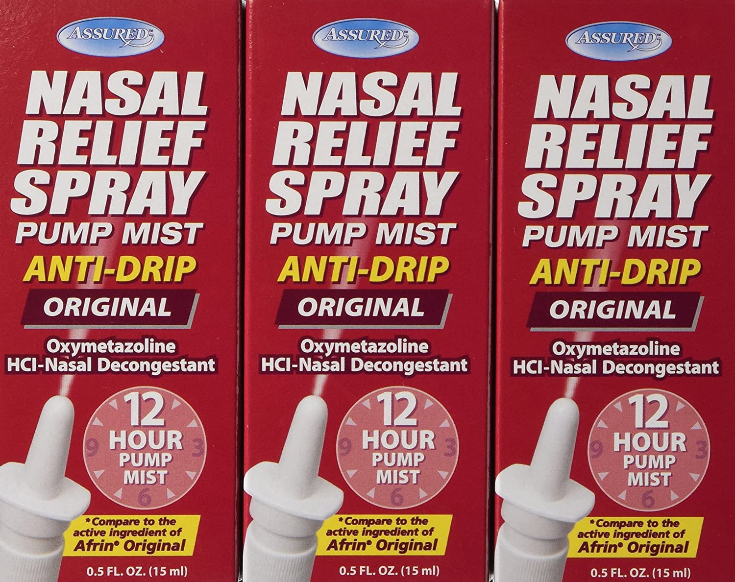 Nasal Relief Spray 12 Hour Antidrip Pump Mist 0.5 FL. OZ. (3 Pack