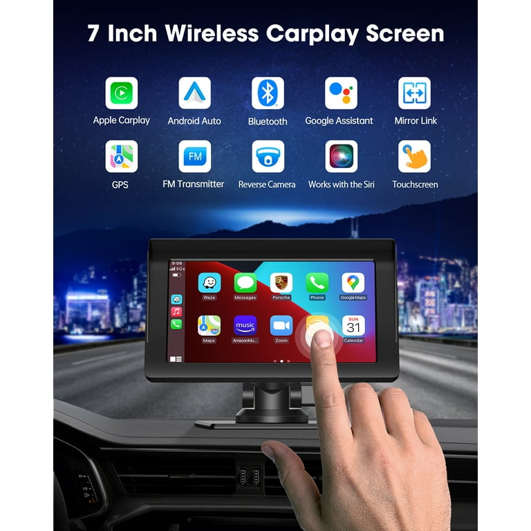  Wireless Apple Carplay & Android Auto for Car Stereo, Portable  7 Inch Apple Car Play Touch Screen Sync GPS Navigation Audio Car Radio  Receiver for Car, Bluetooth, Siri, Multimedia Player, FM 