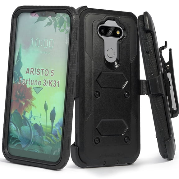 Case for LG Aristo 5, Phoenix 5/Tribute Monarch/Fortune 3/Risio 4/LG K31 Cover, SOGA [TriGuard] Shockproof Rugged Hybrid Armor Case with Belt Clip Holster & Built-in Screen Protector Black
