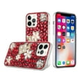 thumbnail image 2 of For Apple iPhone 13 Pro Max 6.7" Bling Crystal 3D Full Diamonds Luxury Sparkle Rhinestone Hybrid Protective Cover ,Xpm Phone Case [ Red Pearl Flowers Perfume ], 2 of 5