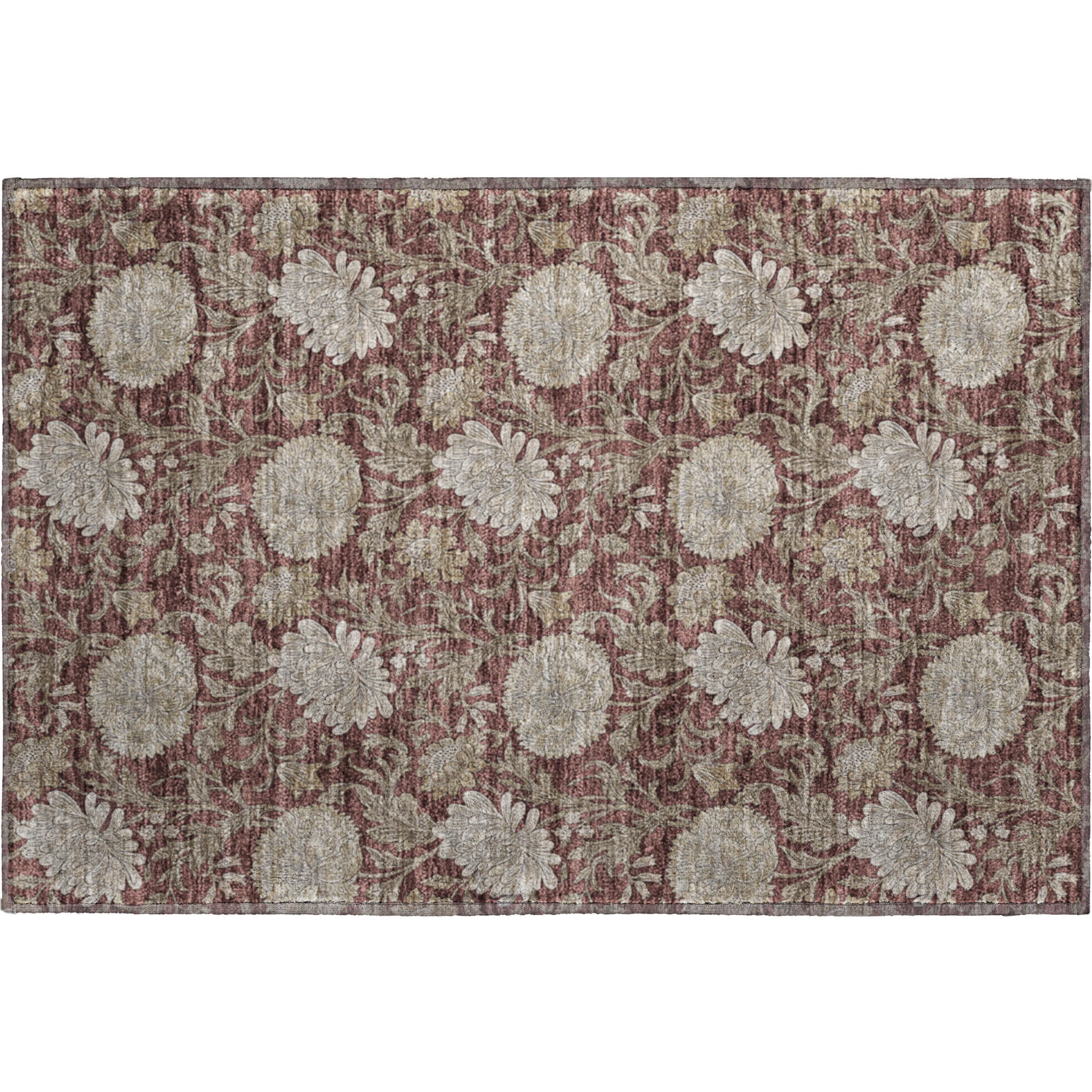 Addison Rugs Mayfield Washable Transitional Floral Merlot Rectangle Rug, 1'8" x 2'6"