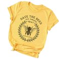 thumbnail image 4 of Femmes T-shirt Lettre Manches Courtes Haut Col Rond Tee Col Rond Blouse d'Été, Jaune, XL, 4 of 6