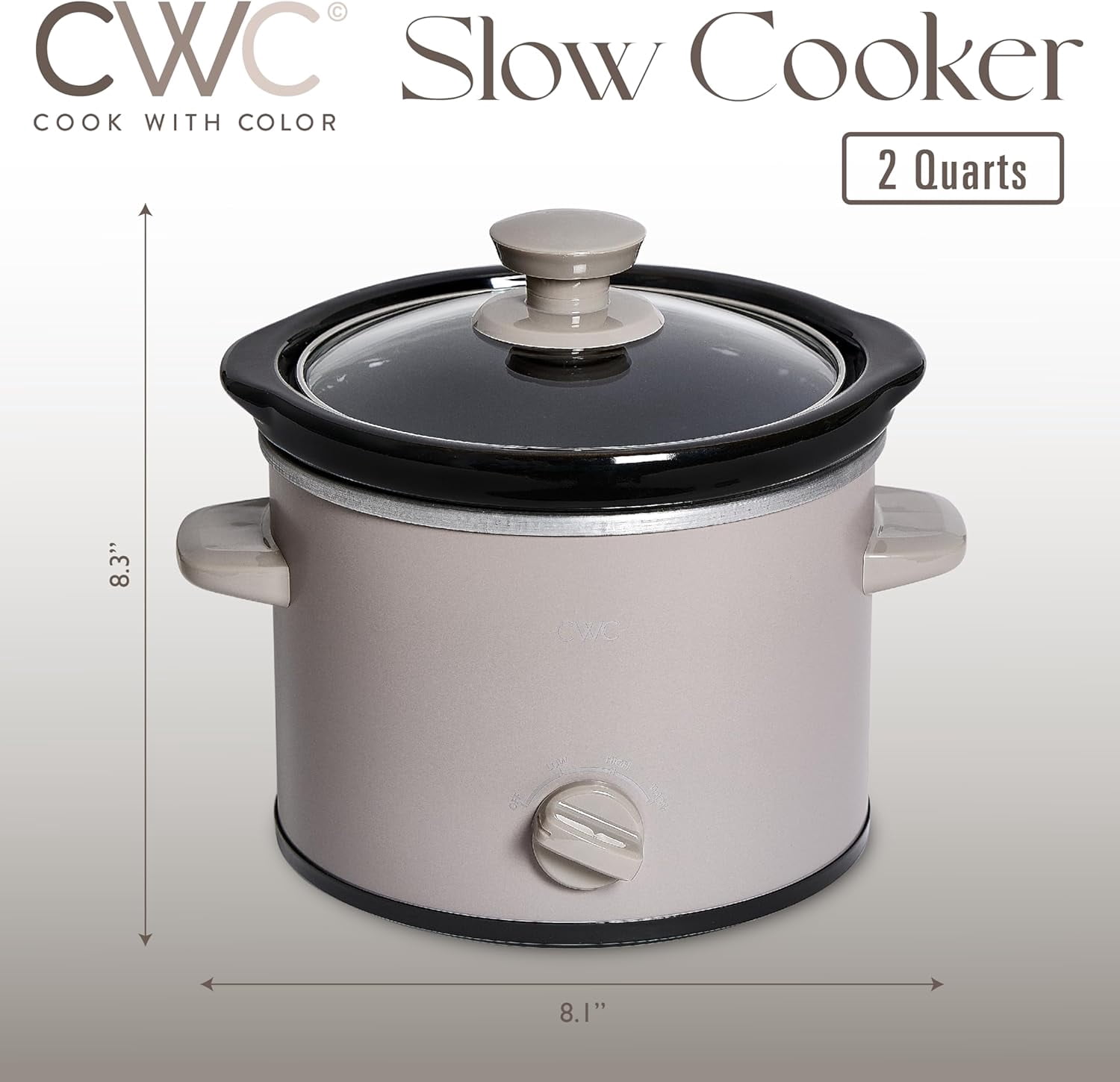 COOK WITH COLOR Slow Cooker, Crock Pot, 2-Quart Removable Stoneware Mini Crock Pot, Beige
