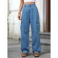 thumbnail image 3 of Women'S Baggy Jeans Pull on Stretchy Loose High Waisted Wide Leg Denim Pants Y2K 90s Denim Blue XXL, 3 of 8