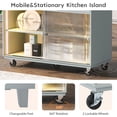 thumbnail image 4 of 44" Kitchen Island with Drop Leaf, Rolling Kitchen Cart with LED Light, Power Outlets and 2 Sliding Fluted Glass Doors, Large Kitchen Island Cart with 2 Cabinet and 1 Open Shelf (Grey Blue), 4 of 9