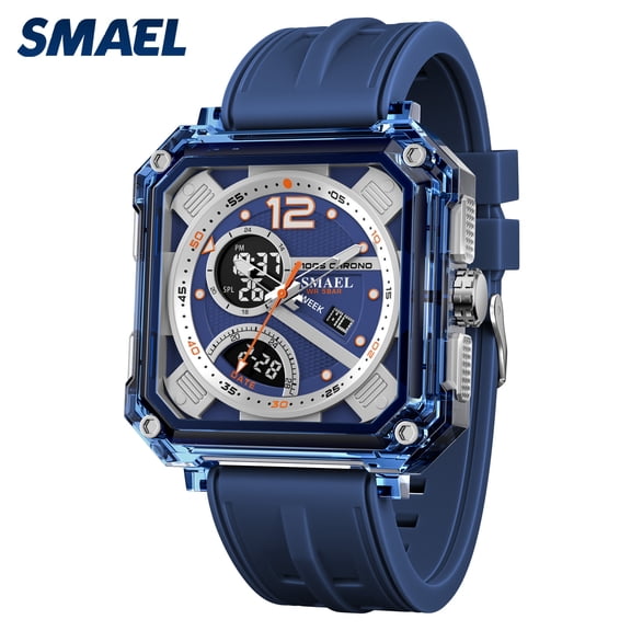 SMAEL Square Analog-Digital Sports Watch Waterproof Multicolor Chronog LED Alarm Wrist Watch