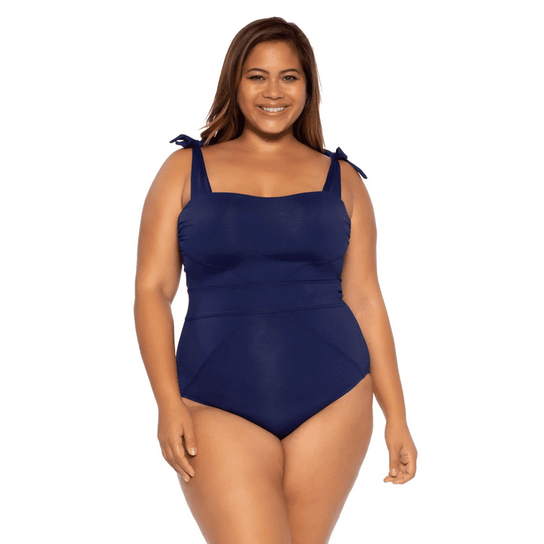Becca Etc NAVY Color Code Plus Size One Piece Swimsuit, US 2X(20
