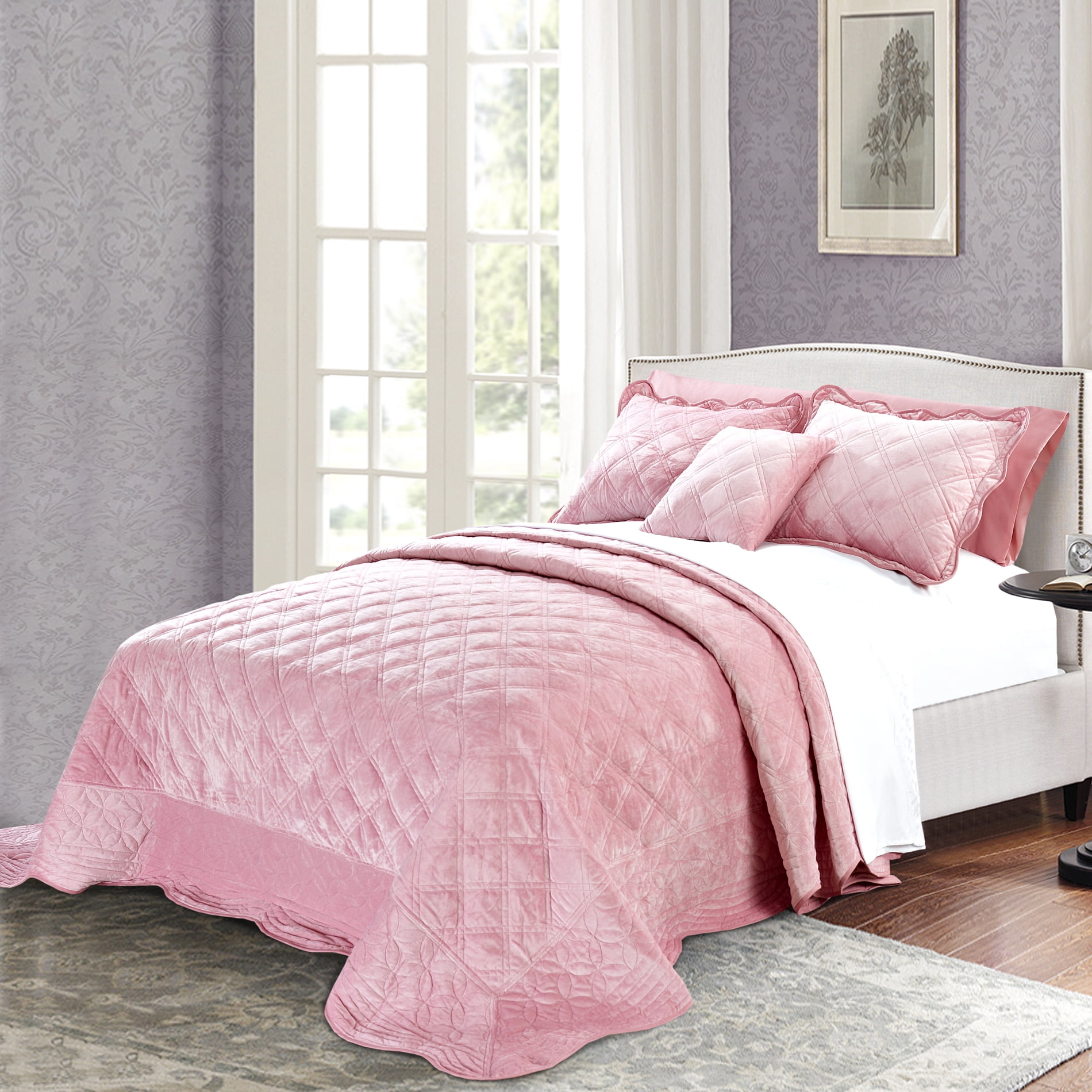 Home Soft Things 4 Piece Supersoft Microplush Bedspread Set Pink