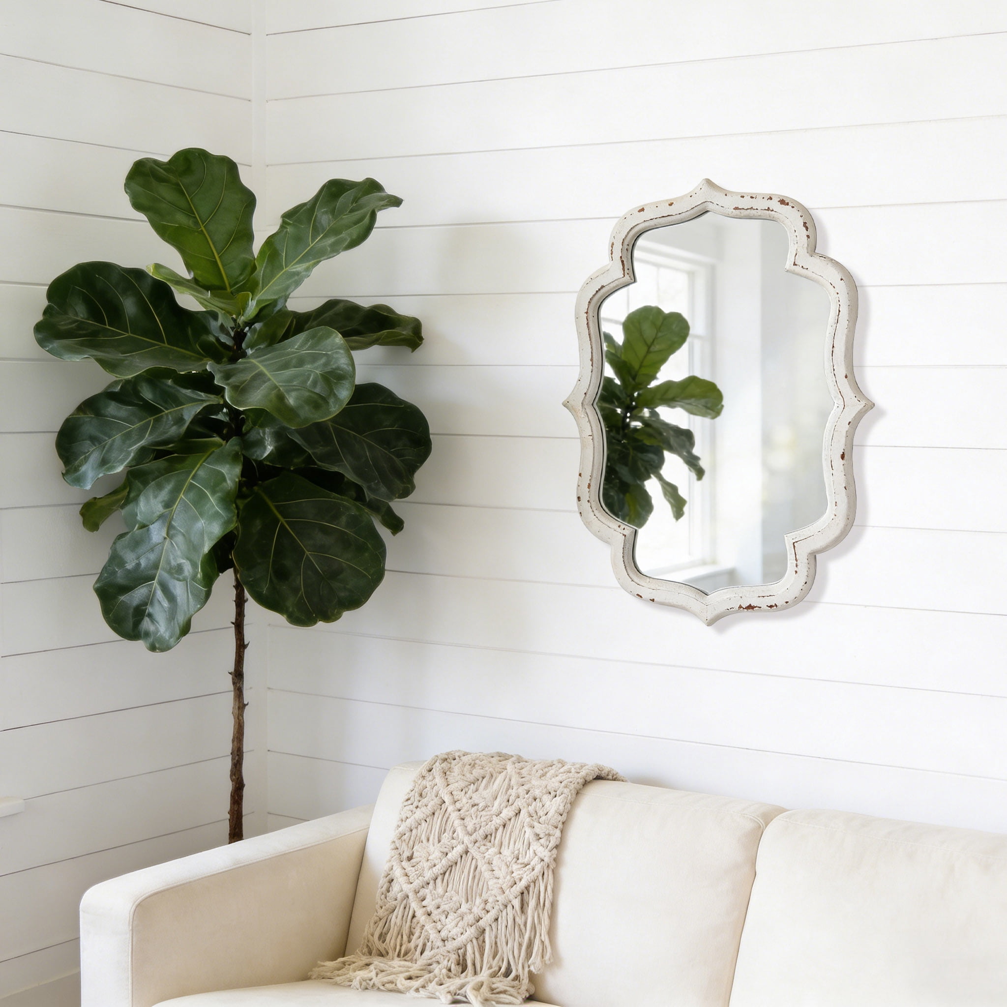 Sintosin Wall Mirror, Rustic Farmhouse Bathroom Mirror 16"x12" Distressed White Wood Framed, Hanging Decorative Small Mirror for Living Room, Bedroom, Entryway Decor