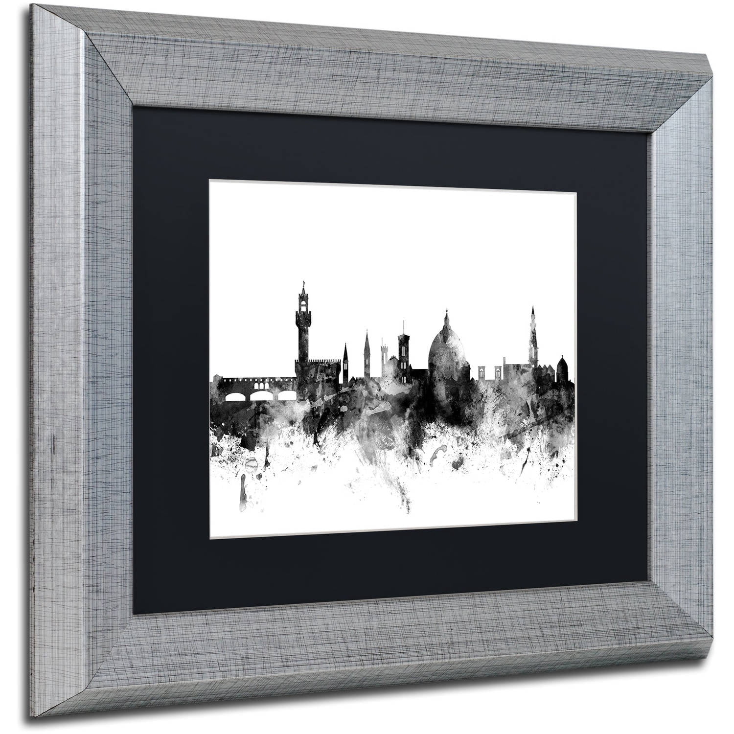 Trademark Fine Art "Florence Italy Skyline B&W" Canvas Art by Michael Tompsett, Black Matte, Silver Frame