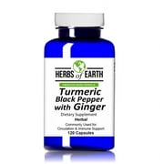 Turmeric, Black Pepper with Ginger Herbal Caps, Circulation and Immune Support, High Quality, No Fillers, 120 Capsules