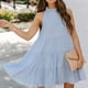 thumbnail image 4 of Vestido De Verano Suelto De Línea A, Vestido Informal Sin Mangas Con Lazo En La Espalda, Dobladillo Con Volantes, Cuello De Hongo Para El Día A Día, Para Fiesta En La Playa Ccdes Otros, 4 of 7