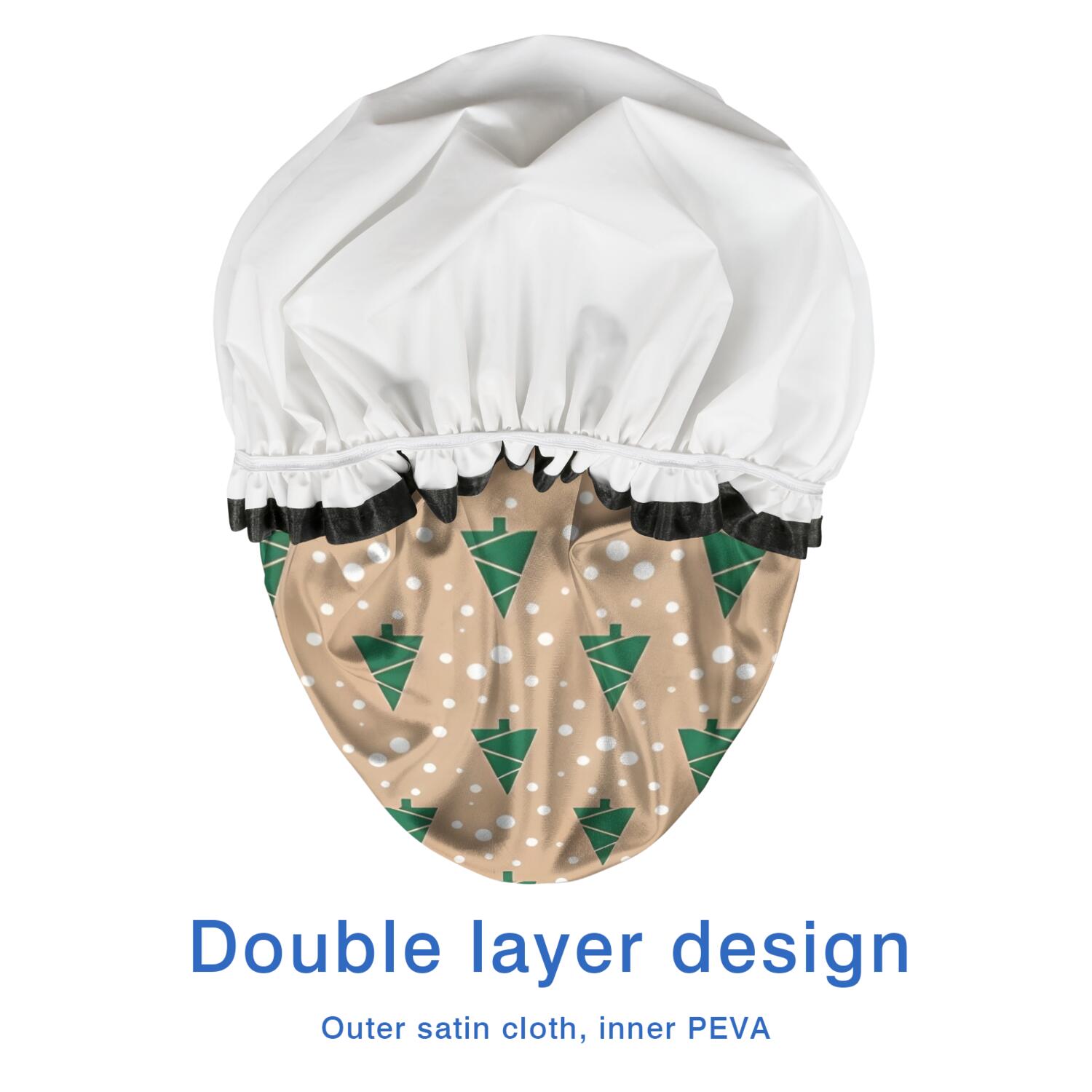 Shower Caps,Brown Christmas Tree Pattern Waterproof Shower Cap for Women 4 Pieces,Double Reusable Hair Cover for Shower PEVA Elastic Stretch Hem